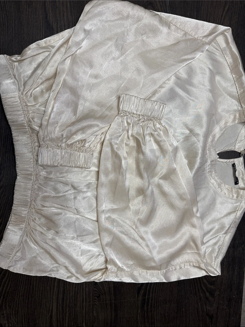 Zara Cream Satin Puff-Sleeve Lounge Top